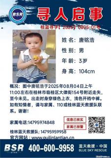 【寻人启事】图中唐铭浩于2025年08月04日上午11:00左右在桂林市临桂区大律街154号附近走失 - 眉山28生活网 ms.28life.com